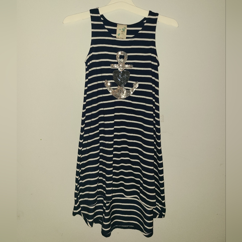 Nautical Theme Striped Kids Highlow Hem Dress